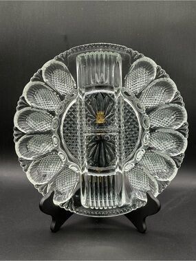 1960's LE Smith Heritage Deviled Egg And Relish Tray Clear Diamond Pattern